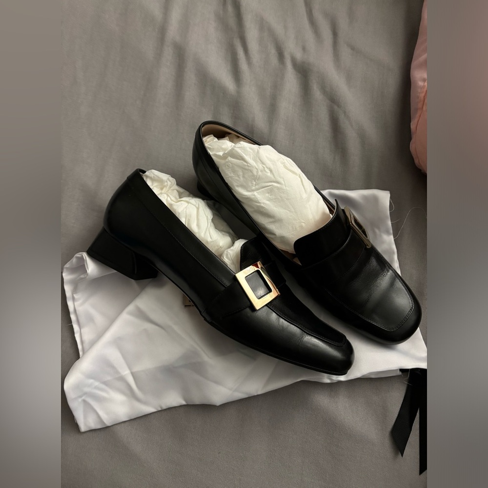 Roger Vivier Black Espadrilles with Silver Buckle